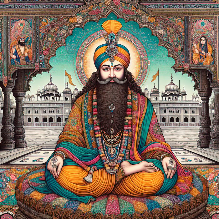 Guru Amardas Ji in Traditional Sikh Art Style