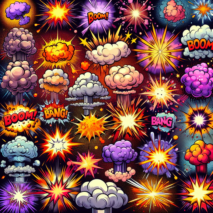 Vibrant Cartoon Explosions in Many Colors