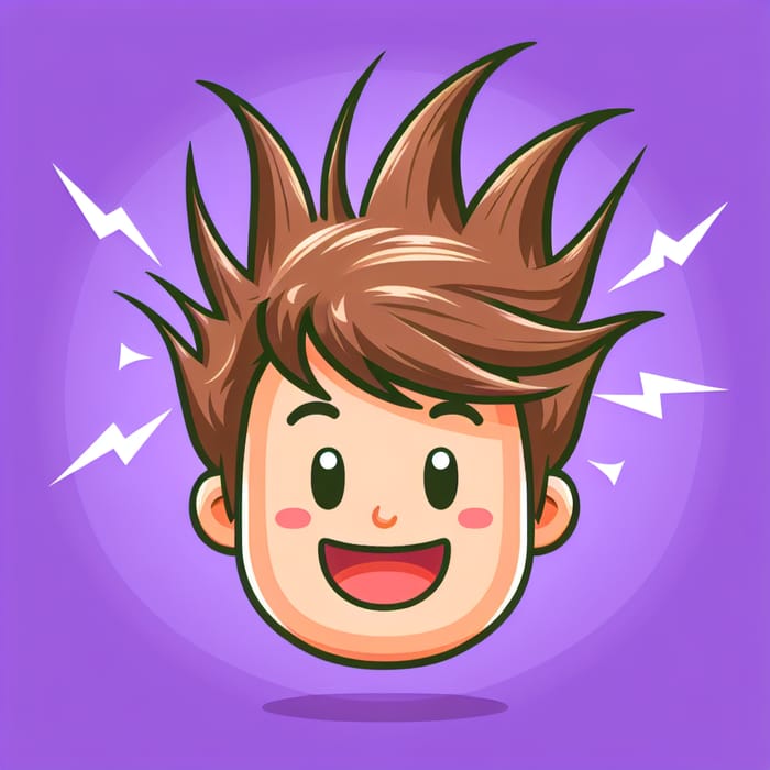 Cute Guy with Electric Shock Bangs - Purple Background Cartoon
