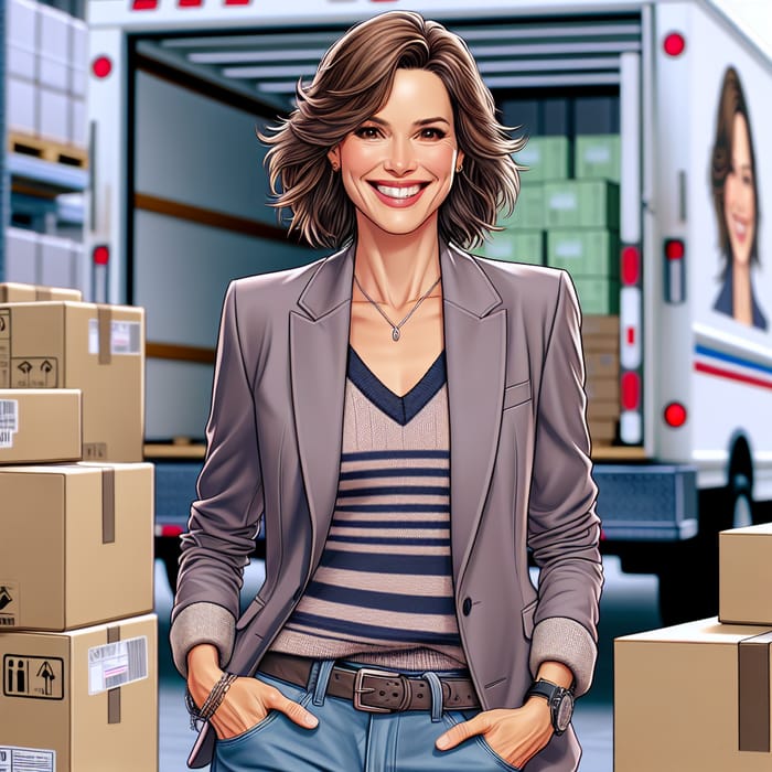 Stylish Woman in 50s Embracing Amazon Delivery | Fashionable & Radiant Smile