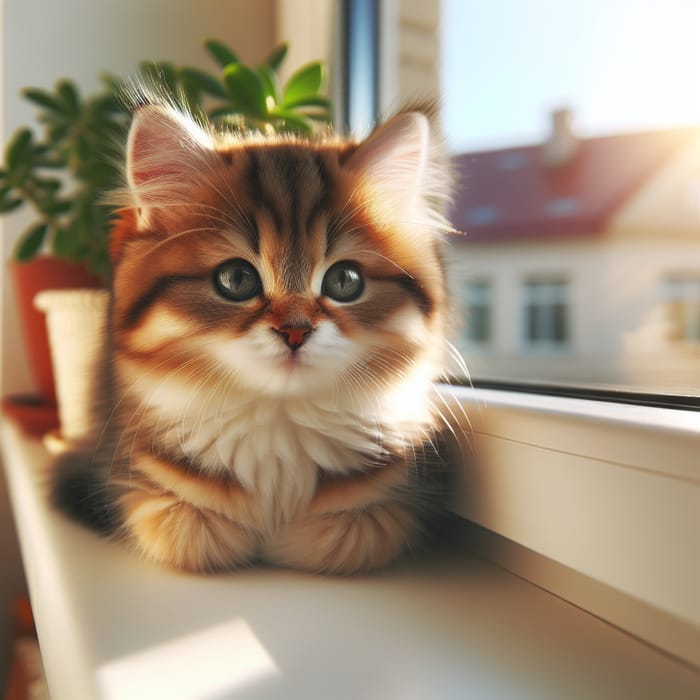 Adorable Domestic Cat Purring on Sunlit Window Sill