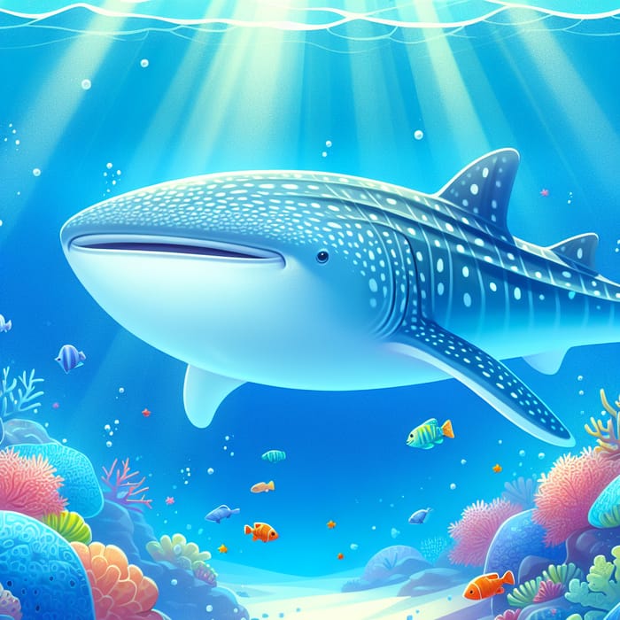 Whale Shark Cartoon Style - Underwater Coral Reef Scene