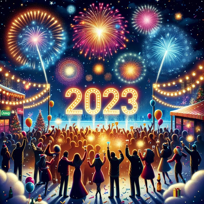 Happy New Year 2023: Colorful Fireworks and Joyful Celebrations