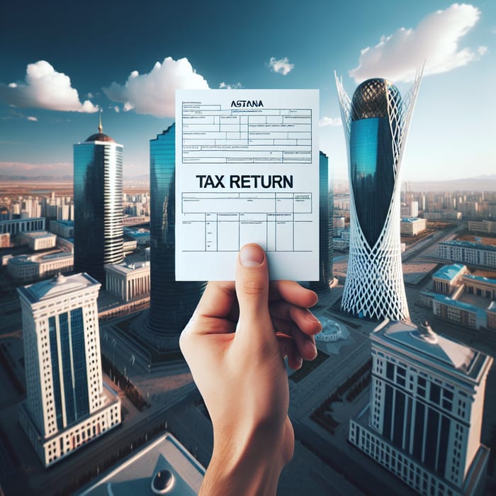 Hand Holding Tax Return in Astana | Kazakhstan Skyline