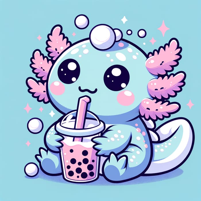 Cute Axolotl in Kawaii Style - Pastel Bubble Tea Delight