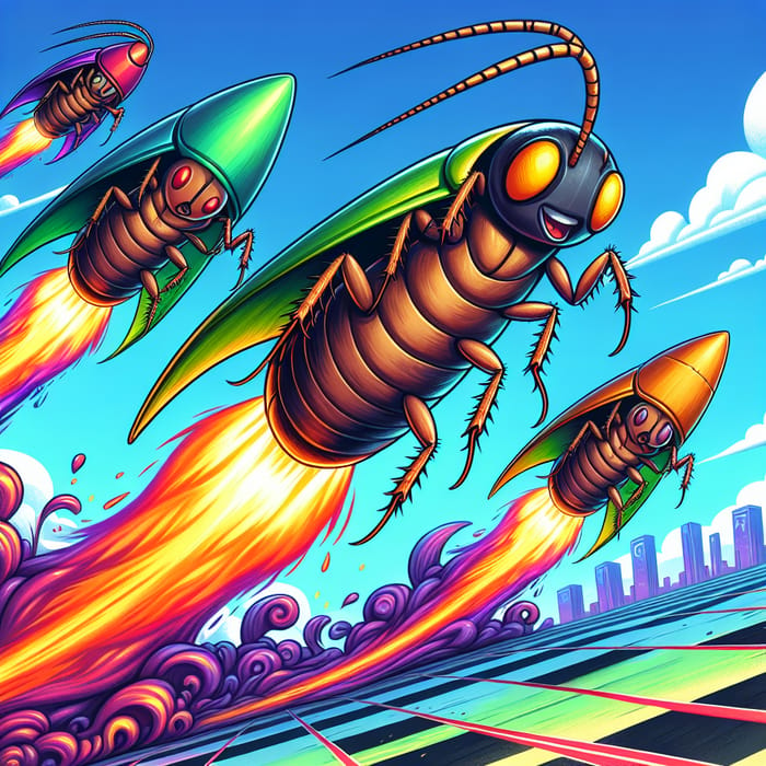 Dynamic Cockroach Rocket Race Illustration