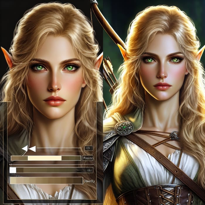 Stern and Strong Beautiful Elf Archeress | Golden Hair & Emerald Eyes