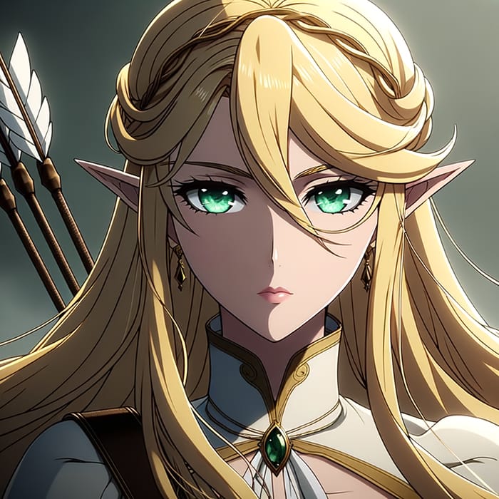 Powerful Anime-Style Elven Archer with Golden Hair