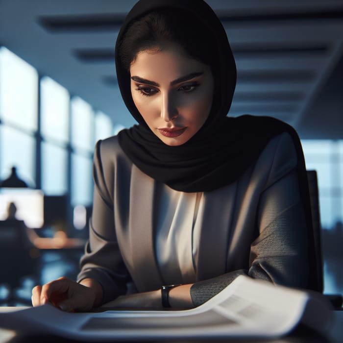 Professional Woman Reviewing Document in Office