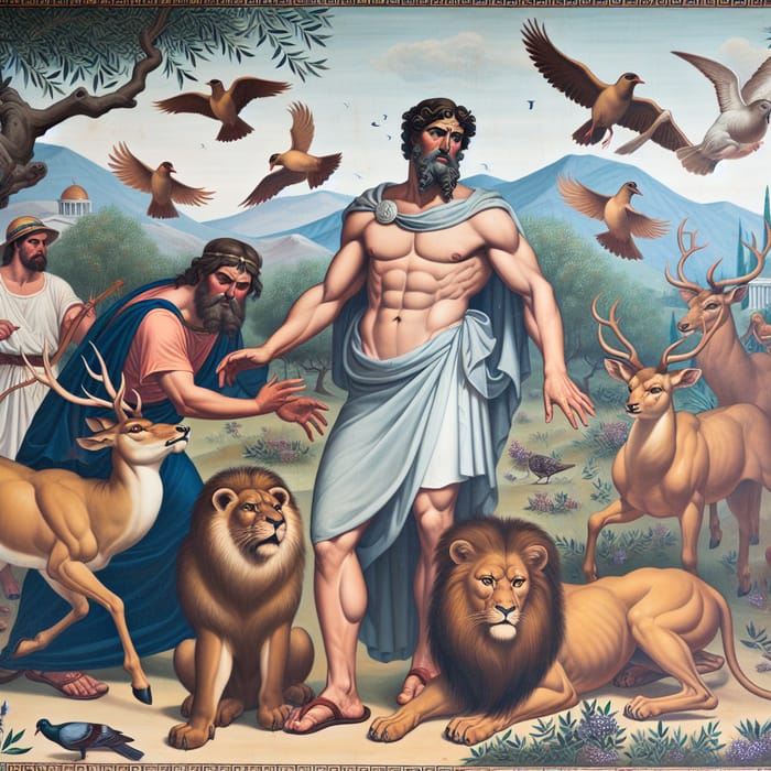 Prometheus in Greek Landscape Faced with Pesky Animals