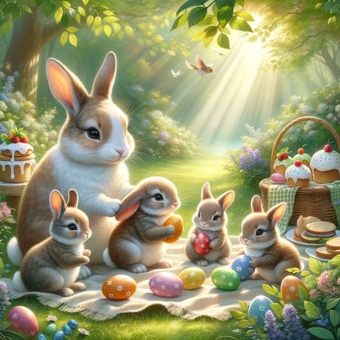 Joyful Bunny Family Easter Celebration | A Scene of Family Bunnies