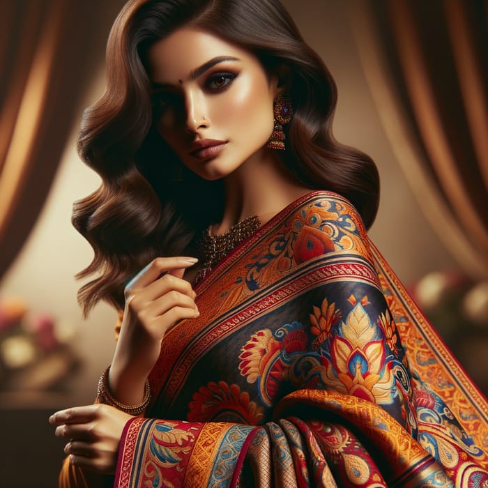 Beautiful Woman in Traditional Saree - Elegant South Asian Attire