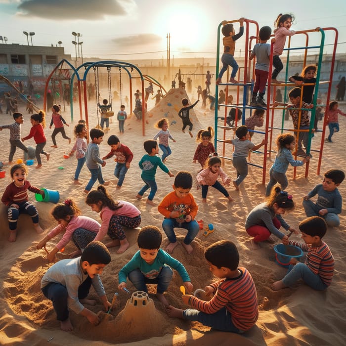 Palestinian Children Playing in Sunlit Playground