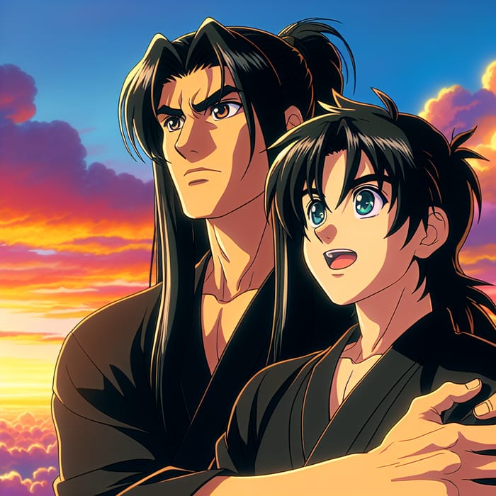 Itachi and Sasuke Embracing at Colorful Sunrise | Anime Aesthetic