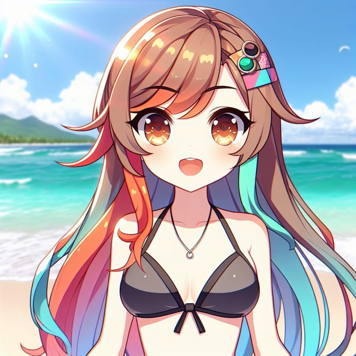 Anime Kobayashi Bikini Waifu at Beach - Colorful 2D Animation Character