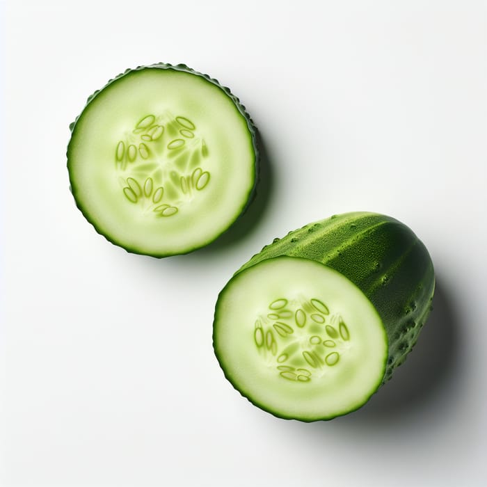 Freshly Cut Cucumber Slices on White Background