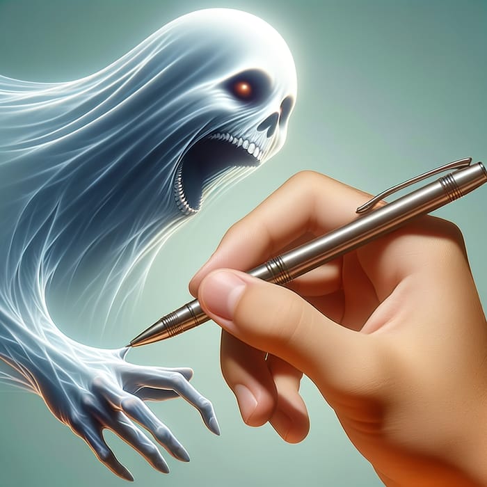 Ghost Eating Pen | Surreal Spectral Figure Action