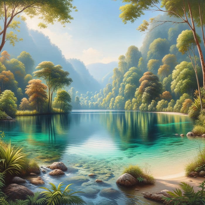 Tranquil Lake Oil Painting | Serene Beauty in Vibrant Colors