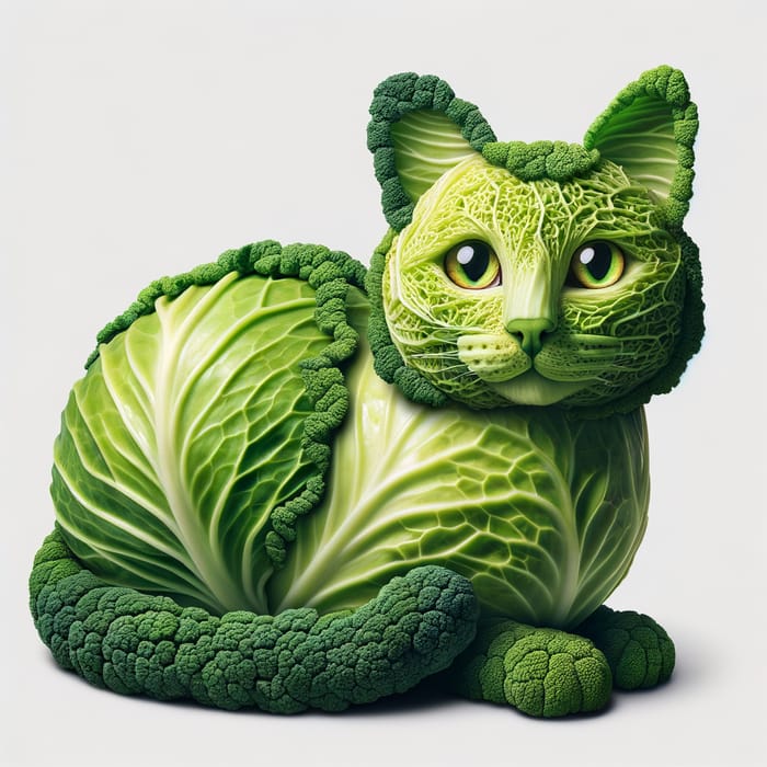 Creative Cat Sculpture from Cabbage - Unique Green Art