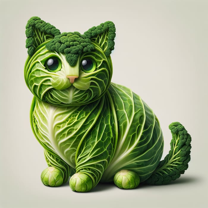 Cabbage Cat Artistry: A Lively Feline Creation