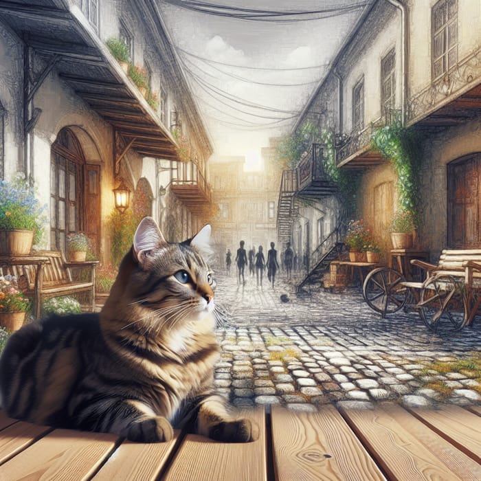 Charming Cat in Urban Courtyard