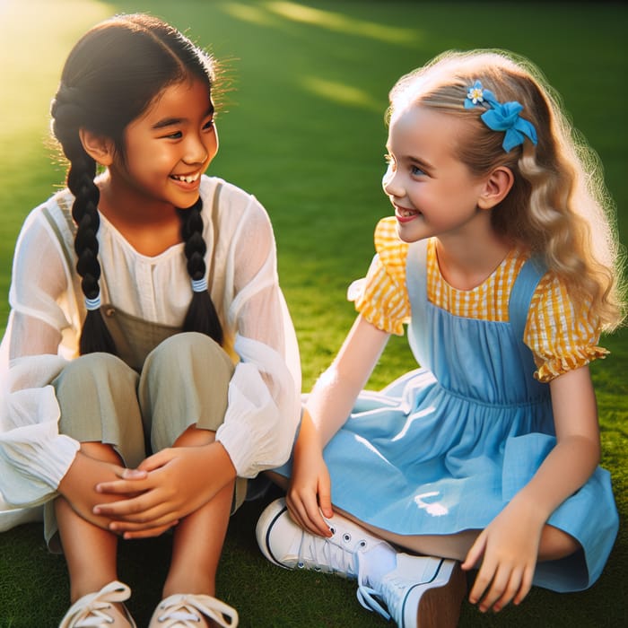 Happy Girls Sitting Outside | Childhood Friendship