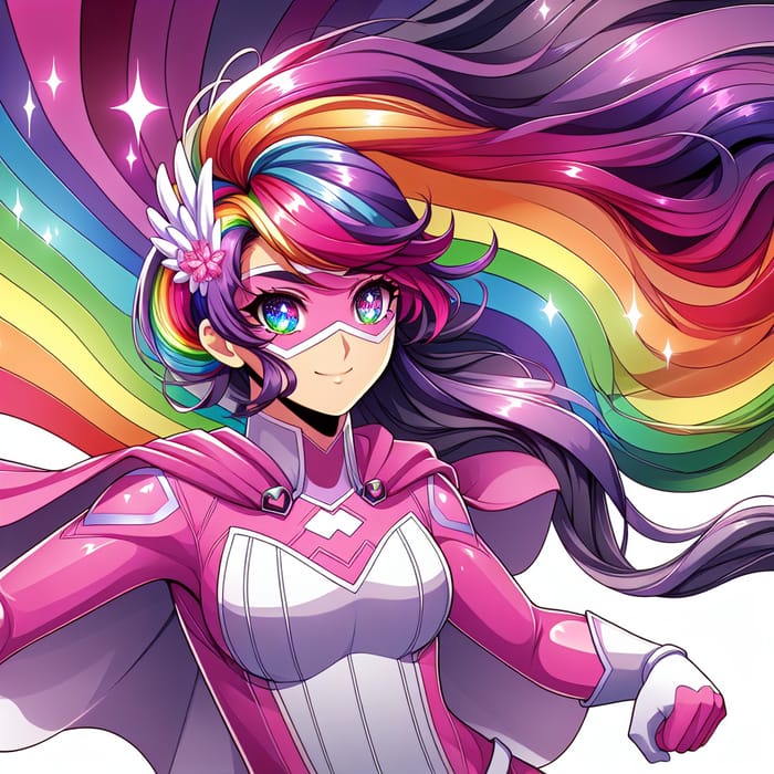 Anime Superhero Girl in Pink and Purple with Rainbow Powers