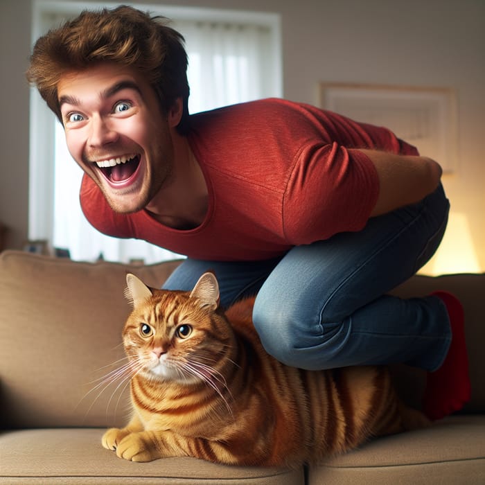 Adorable Ginger Cat and Owner in Cozy Setting