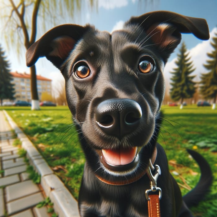 Glossy Black Dog in a Park Setting