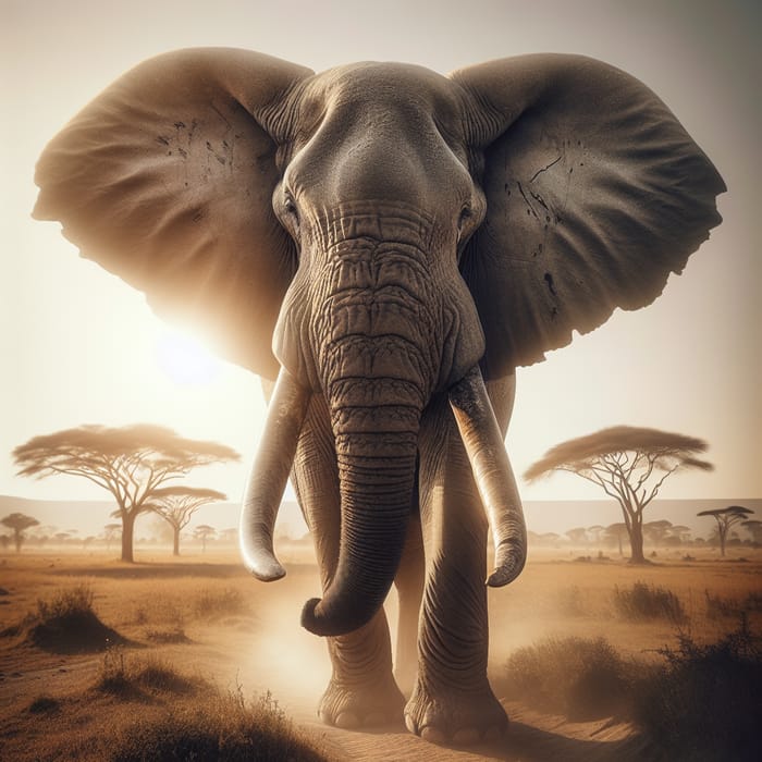 Majestic Elephant with Large Tusks in Natural Habitat