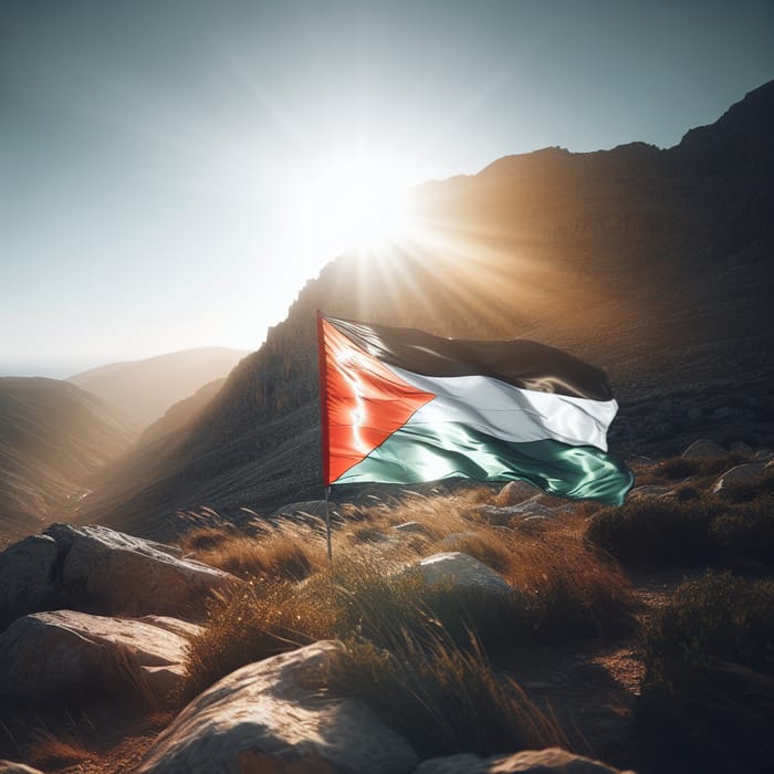 Palestine Flag Shining Atop Mountain