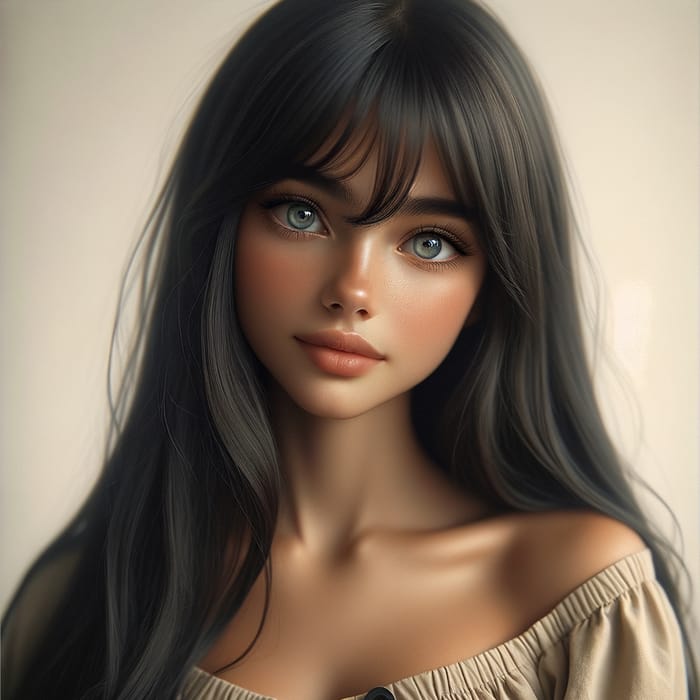 Serene Girl with Tanned Skin and Blue Eyes