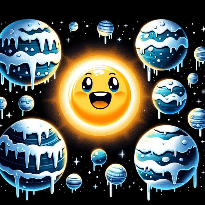Cartoon Sun Thaws Frozen Planets: A Bright Transformation