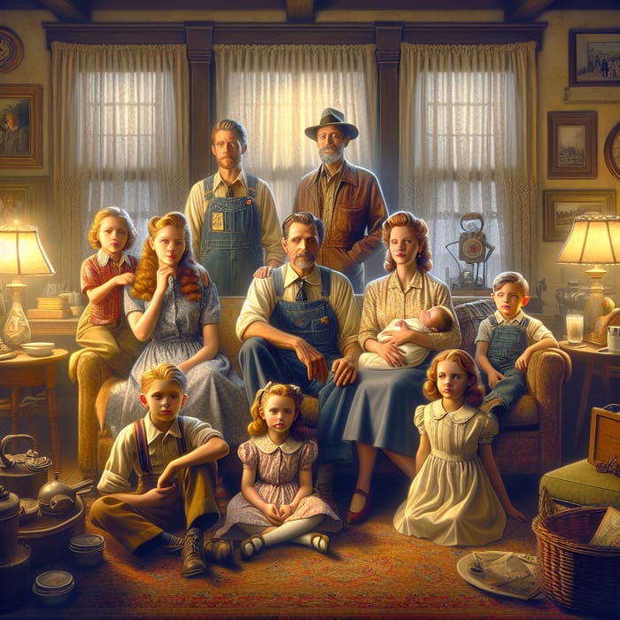 Heartwarming 1950s Family Painting in Rockwell's Style