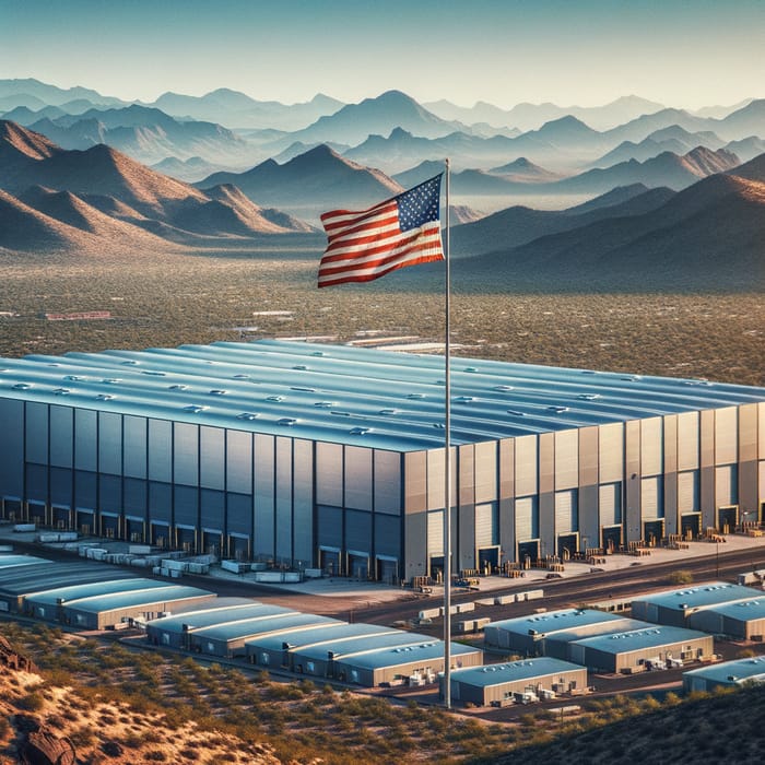 AI Generated Photo: Warehouses with Metallic-Toned Roofs in Arizona Landscape