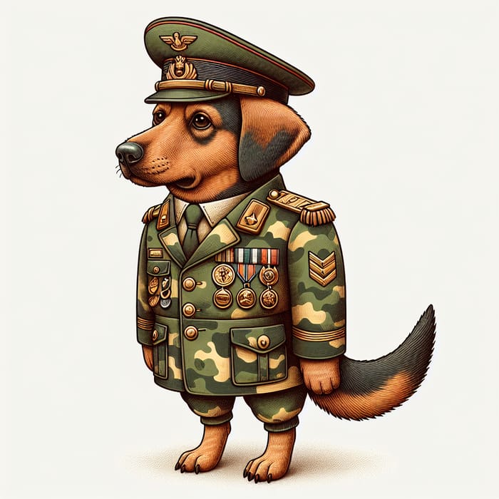 Military Dog in Uniform - Brown Medium-sized Dog Illustration