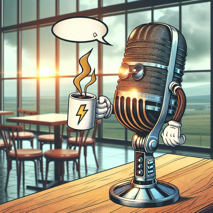 Futuristic Cartoon Microphone with Lightning Bolt Coffee Mug - 005_nik