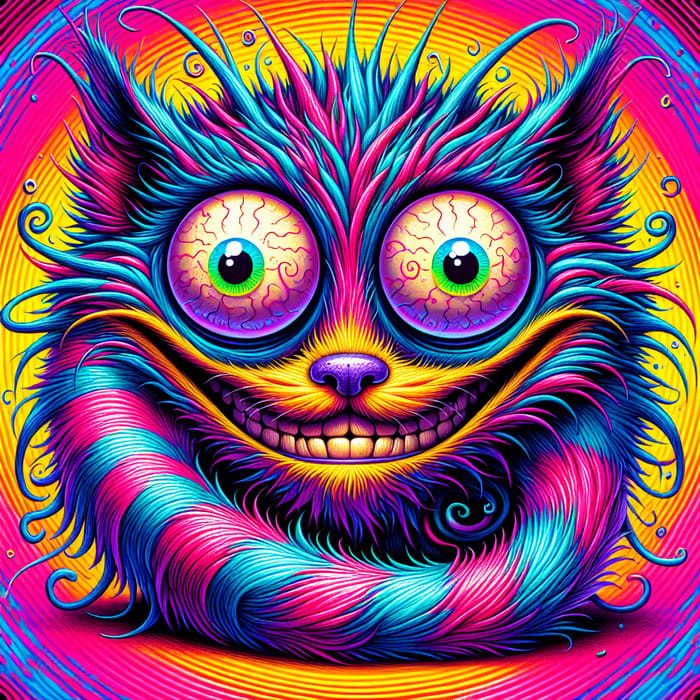 Crazy Cat with Colorful Spiked Fur Illustration