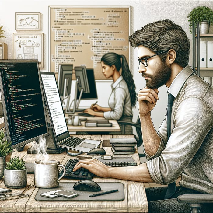 Caucasian Male Software Developer in Modern Workspace