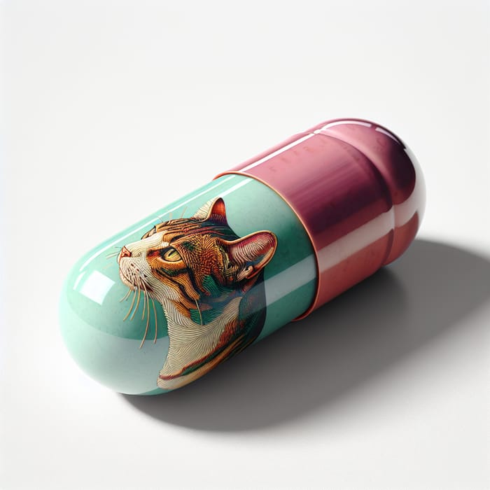Realistic Gelatine Capsule with Colorful Cat Design