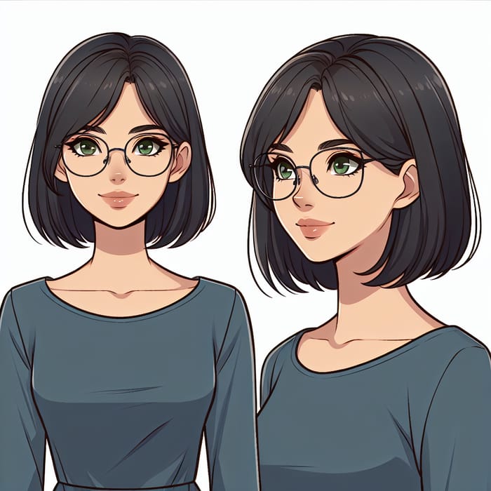 Young Woman with Bob Cut, Glasses and Green Eyes | Modestly Dressed