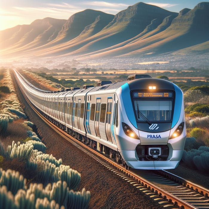 PRASA Train on SA Commuter Rail Network: Modern Design in South African Landscape
