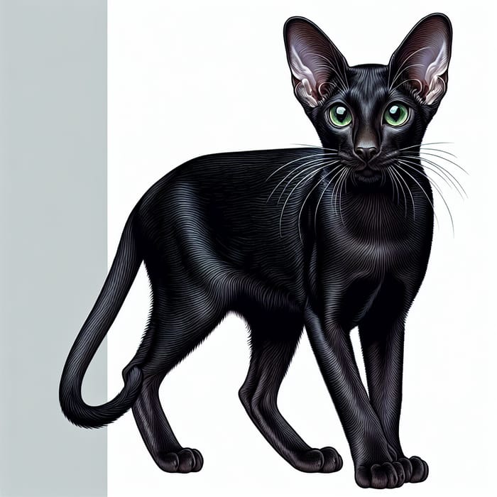 Oriental Cat Black Vector Drawing - Detailed Illustration