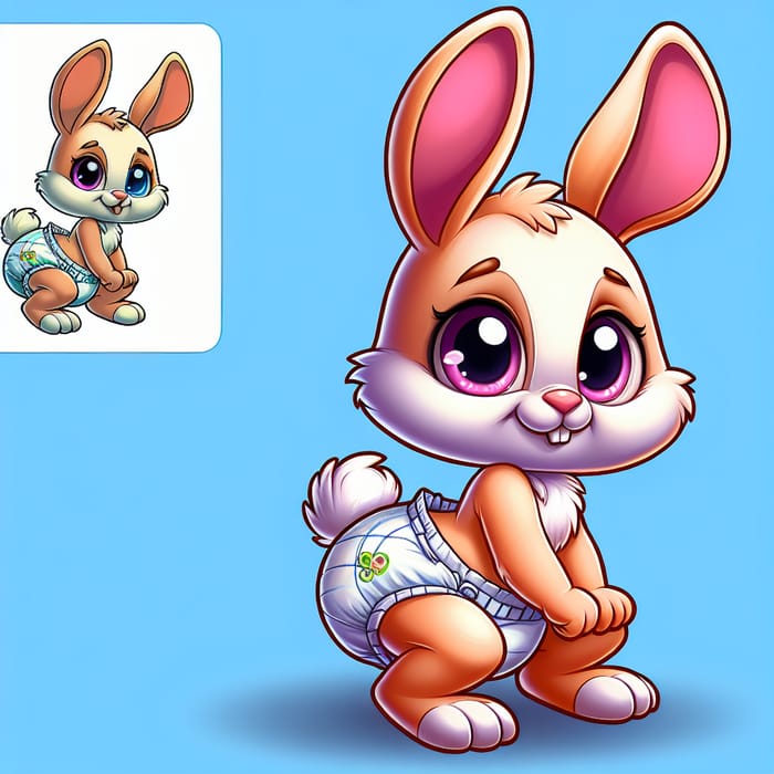Adorable Baby Fur Bunny in Diapers Cartoon Character