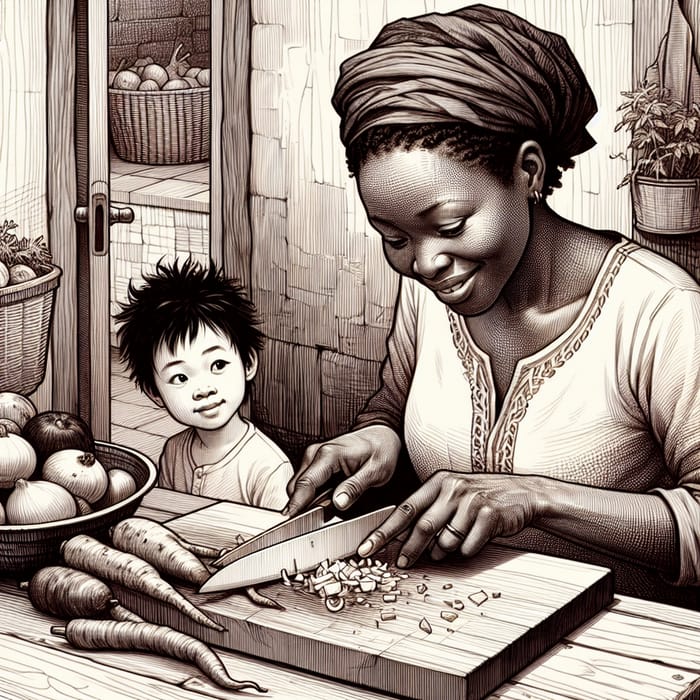 Caring African Mother Preparing Meal for Son | Family Love