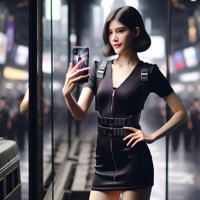 Akali from League of Legends in Black Dress Selfie - Online Battle Game