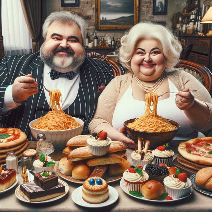 Elegant Italian Couple Indulging in Pasta Feast