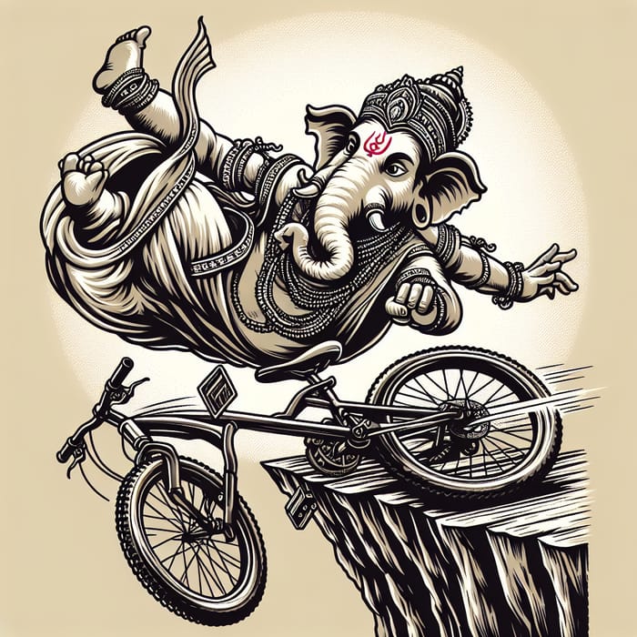 Ganesh Bike Dive: Divine Adventure Illustration