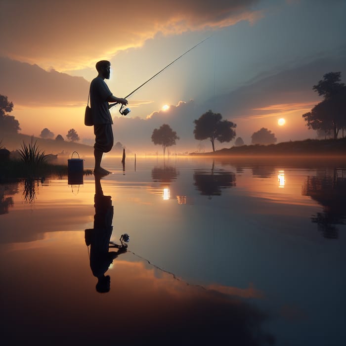 Tranquil Sunset Fishing Scene | 3D Render at Still Lake