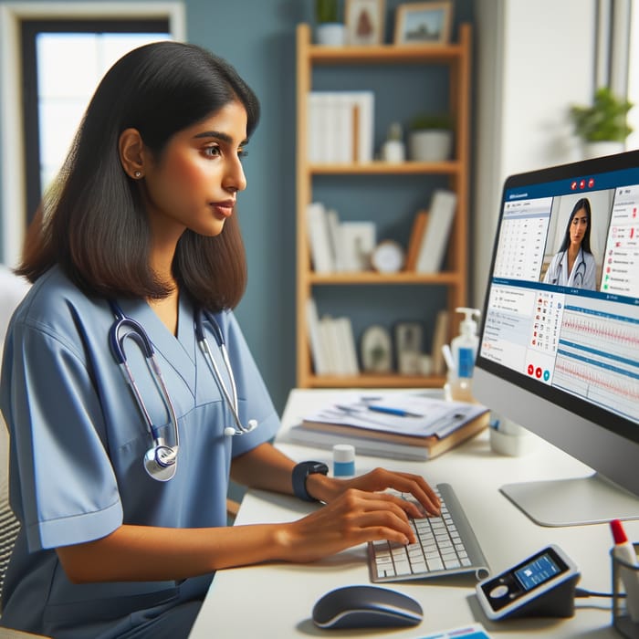 South Asian Female Nurse in Telehealth: Remote Patient Monitoring